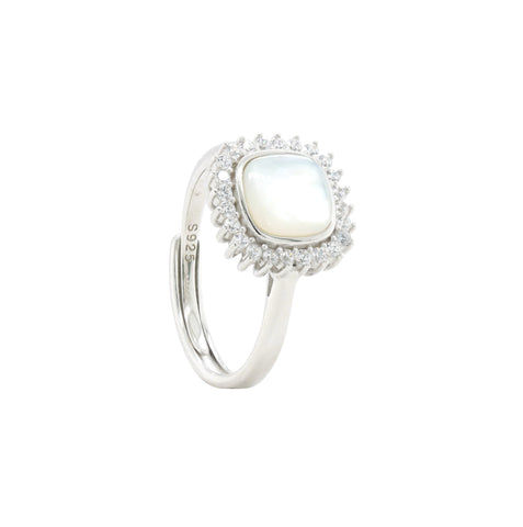 925 Sterling Silver Mother of Pearl Diamond Ring for Women