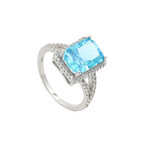 Silver Blue Sapphire Y Shape Ring