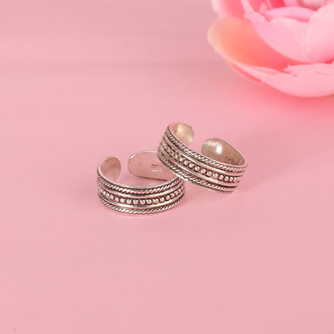 925 Sterling Silver Oxidized Dotted Toe Ring for Women