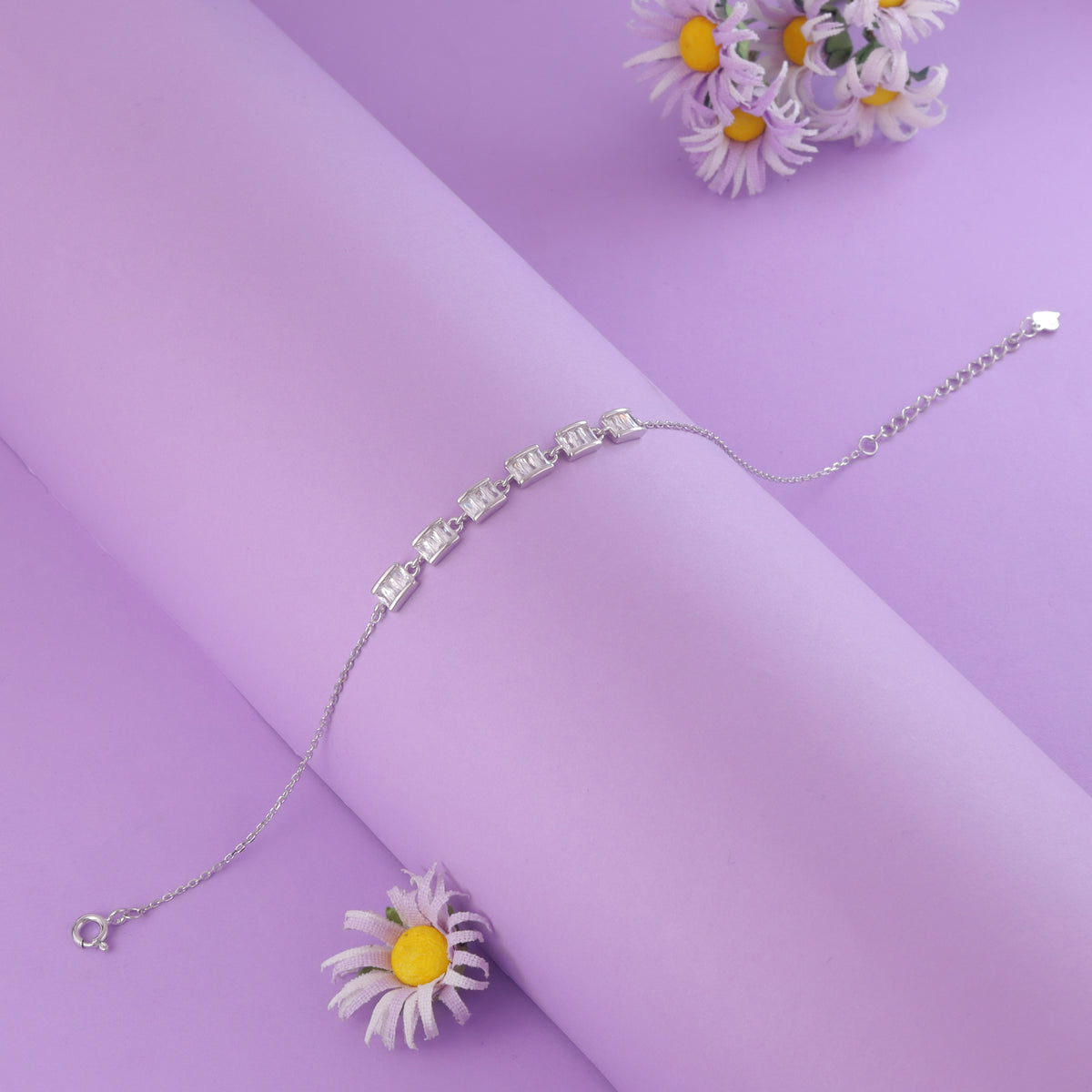 925 Stunning Silver  Baguette Shine Bracelet For Women