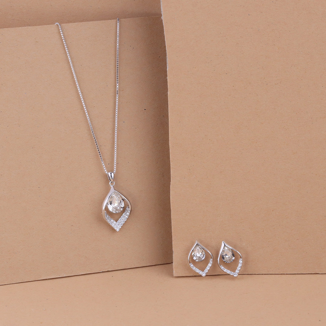 925 Sterling Silver Teardrop Pendant Necklace & Earrings Set for Women