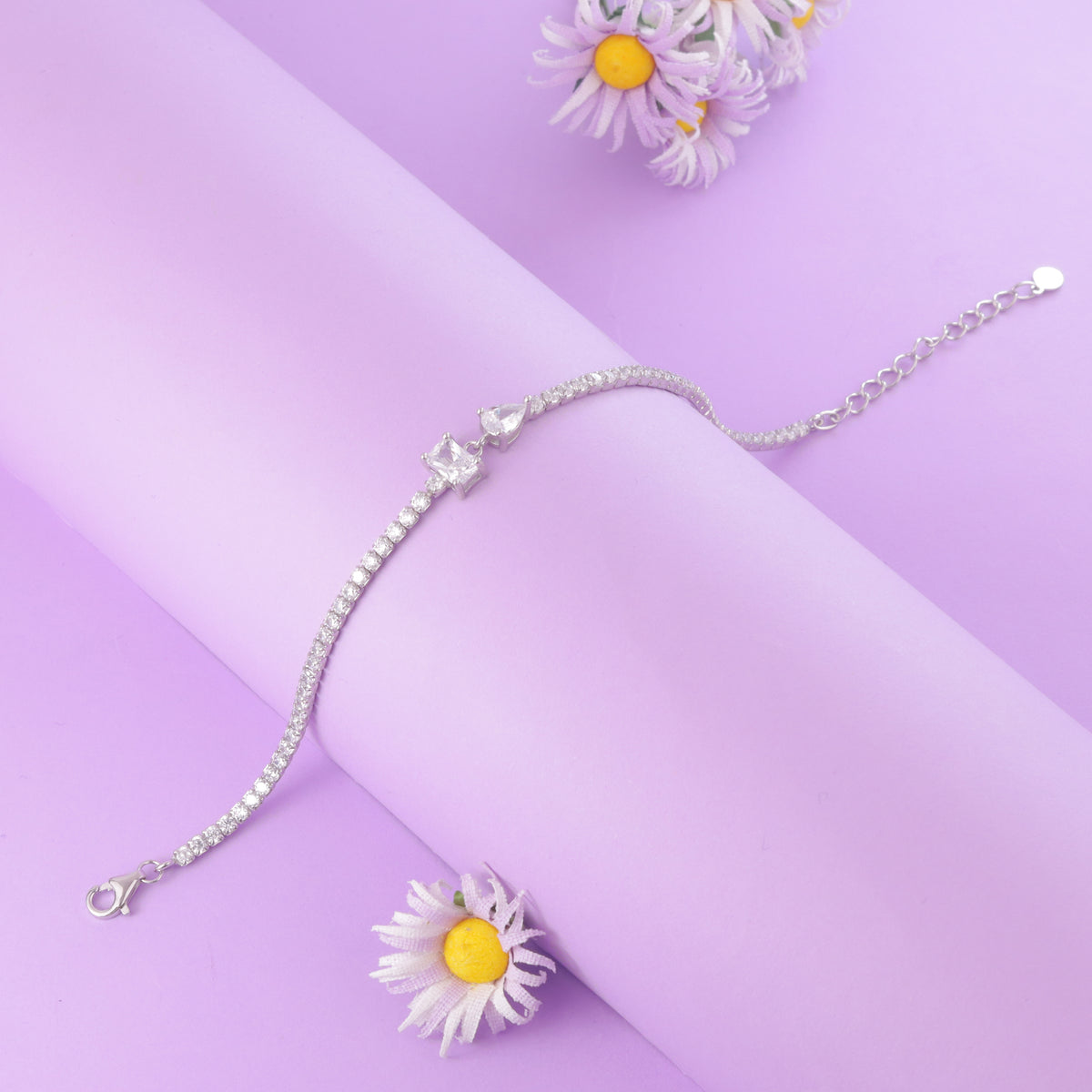 925 Sterling Silver White Stone Adjustable Tennis Bracelet for Women