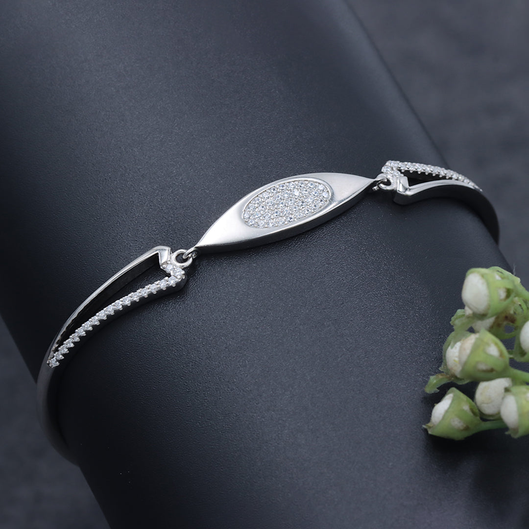 Silver Oval Shape  Kada Adjustable Bracelet