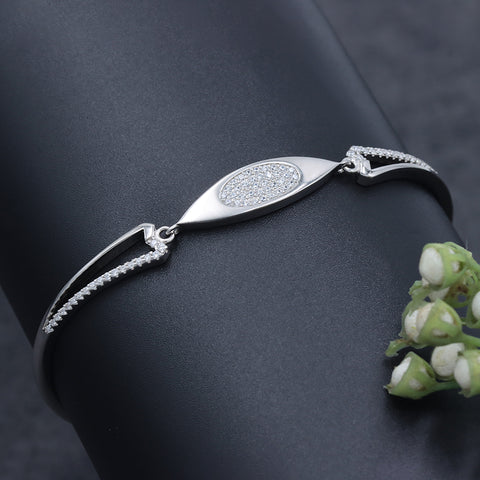 Silver oval shape diamond kada adjustable bracelet