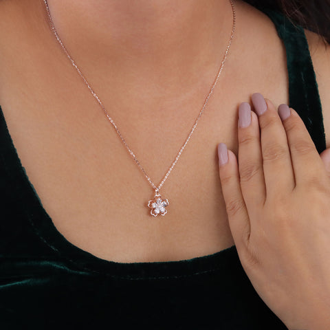 925 Sterling Silver Rose Gold Plated Flower Pendant Chain for Women