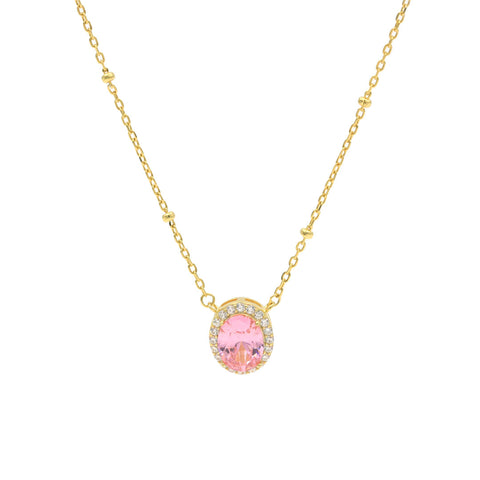 Gold Plated Pink Sapphire Round Diamond Pendant With Chain