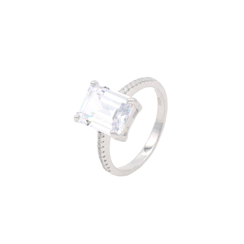 Silver White Square Emerald Cut Ring