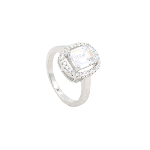 925 Silver Oval Shape Emerald Cut Center Stone Diamond Ring