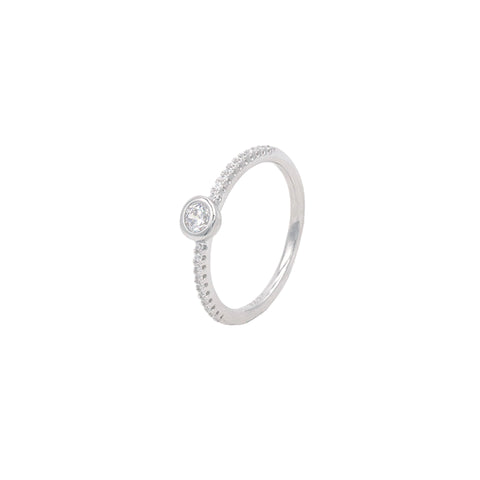 925 Silver Diamond Bezel Ring with Scallop Set Band