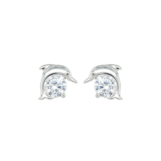 925 Sterling Silver Dolphin Diamond Earrings