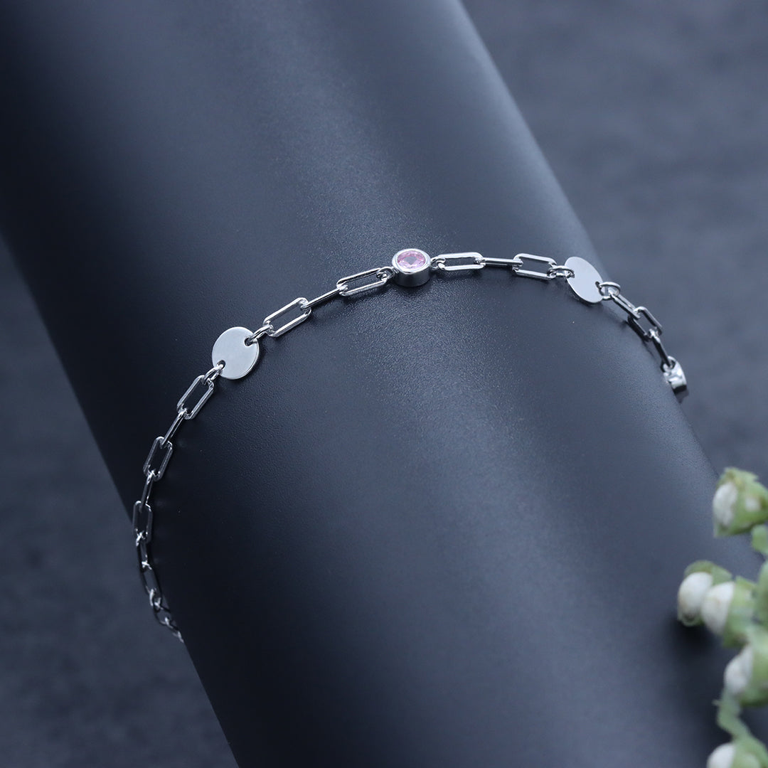 Silver link stone delicate bracelet