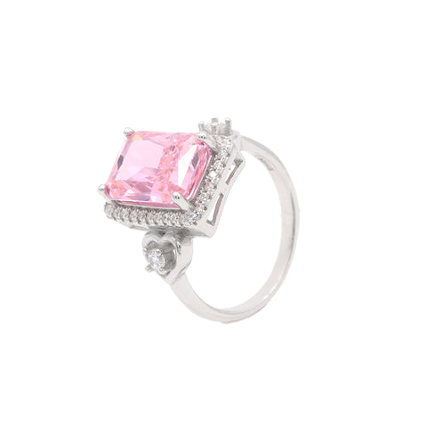 Silver Pink Sapphire Hearts Diamonds Ring