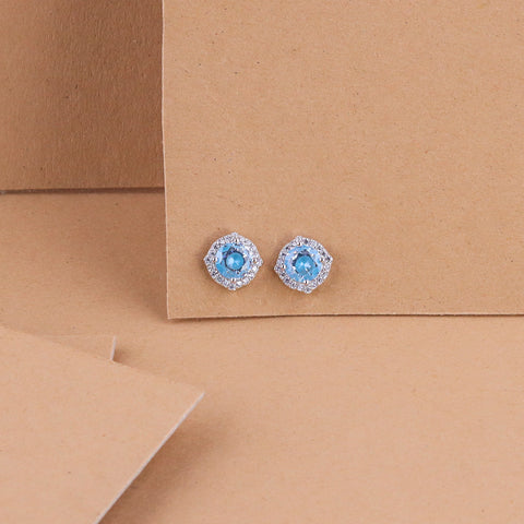 Blue Solitaire Cubic Zirconia Sterling Silver Stud Earring