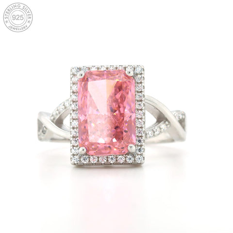 Silver pink sapphire infinity diamond ring