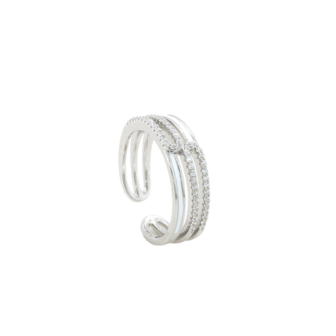 Women Rhodium-Plated Silver-Toned White CZ-Studded Adjustable Finger Ring