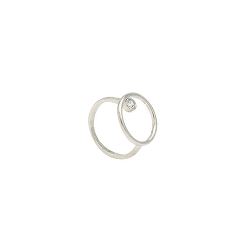 Silver Open Circle Diamond Statement Ring