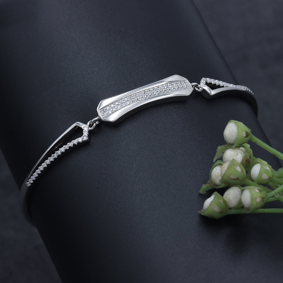 Silver Zircon Baguette Cuff Adjustable Bracelet