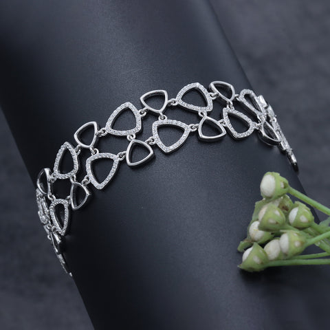 Silver triangle link double layer diamond bracelet