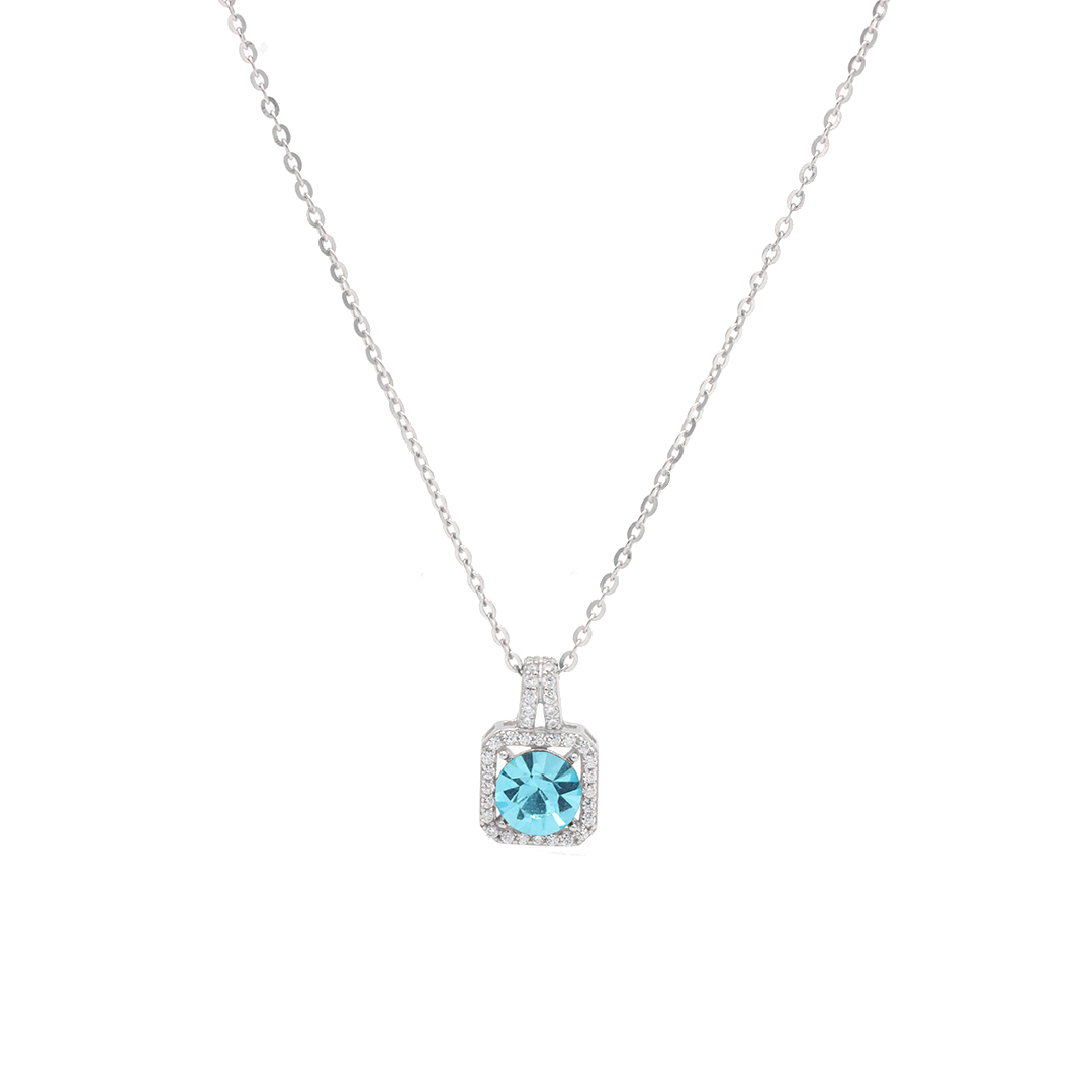 Silver blue sapphire square diamond pendant with chain