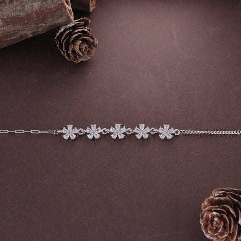 Silver Flower  Layer  Bracelet For Women