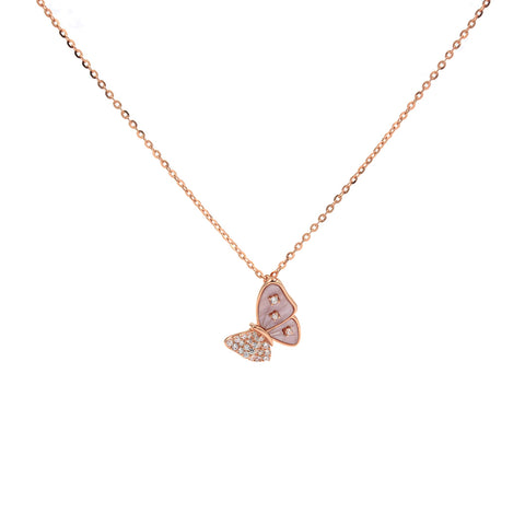 Rose Gold Plated Butter Fly With Mother Of Pearl Necklace