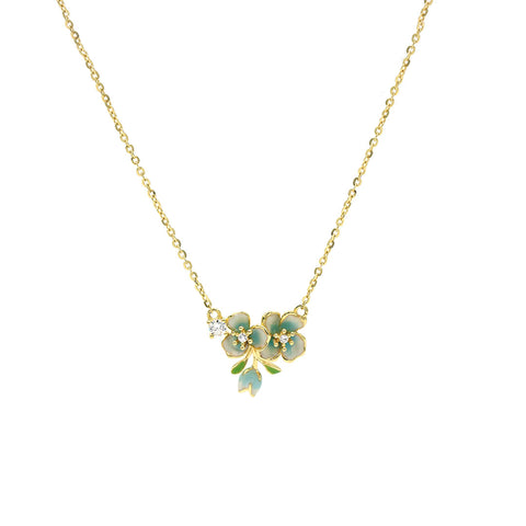 Gold Plated Sky Blue Dual Flower Pendant With Chain