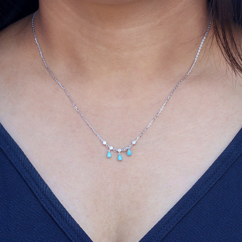 Silver Stones-Studded & Beaded Necklace