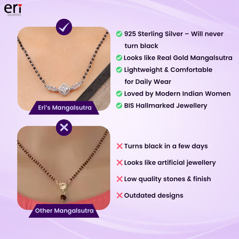 Regal Square Sparkle 92.5 Silver Mangalsutra For Women