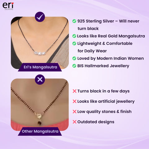 92.5 Sterling  Silver Triple Solitaire Stone Mangalsutra For Women