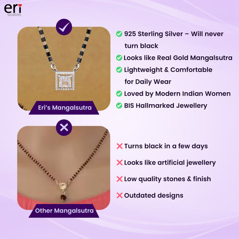 92.5 Silver with Square Solitaire  Mangalsutra  For Women