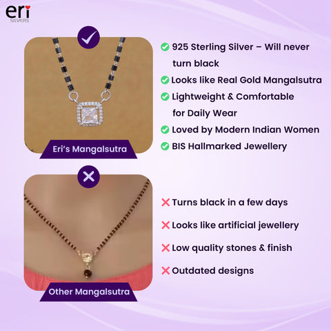 92.5 Silver Princess-Cut Solitaire Mangalsutra For Women