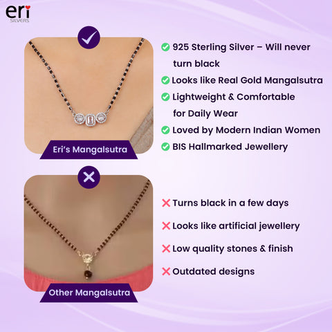 Classic Three Stone Silver  Mangalsutra