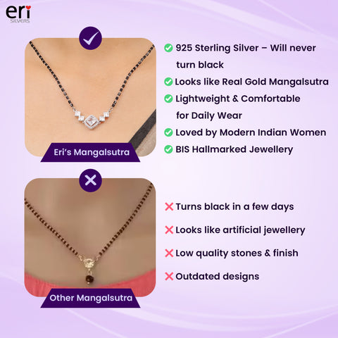 Sterling Silver Square Solitaire Mangalsutra For Women