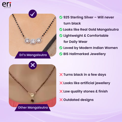 Solitaire Silver Mangalsutra with Black Beads