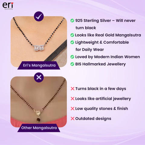 Princess Cut Stone Studded Silver Mangalsutra