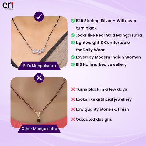 92.5 Silver Dual Round & Square Solitaire Mangalsutra For Women