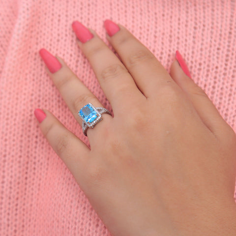 Silver Blue Sapphire Double Layer Ring