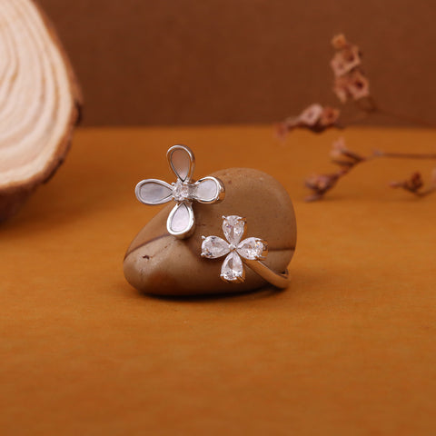 flower with White Stone-Studded Adjustable Finger Ring