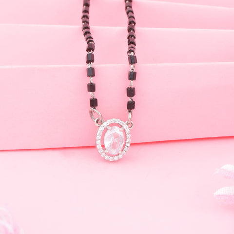 Silver  Oval Solitaire Mangalsutra For Women