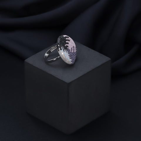 Silver oval shape multi color diamond ring