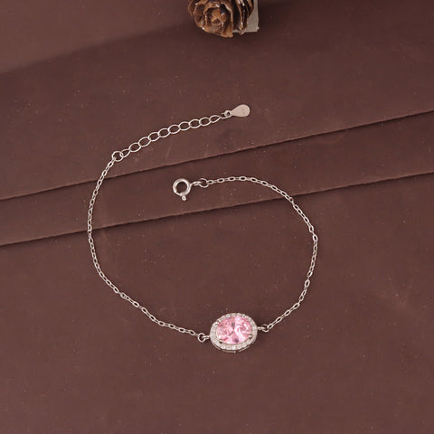925 Sterling Silver Pink Topaz Halo Bracelet for Women