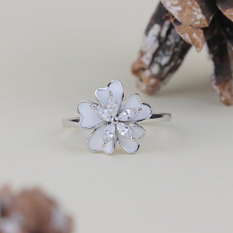 White Floral CZ Diamond Ring for Women