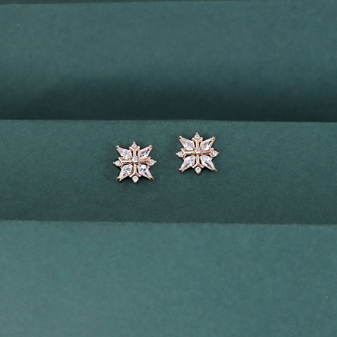 925 Sterling Silver CZ Solitaire Floral Stud Earrings