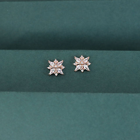 925 Sterling Silver CZ Solitaire Floral Stud Earrings