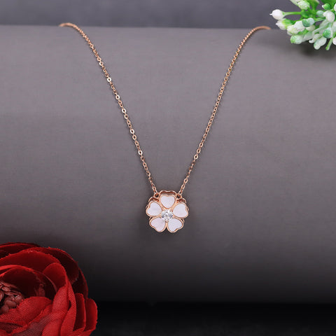 Rose Gold Flower Heart Shape Pendant With Chain