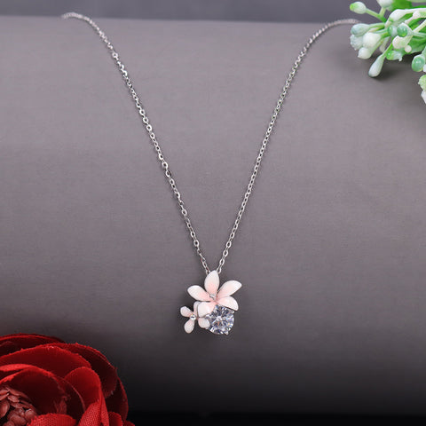 Sterling Silver White Cherry With Cz Pendant With Chain