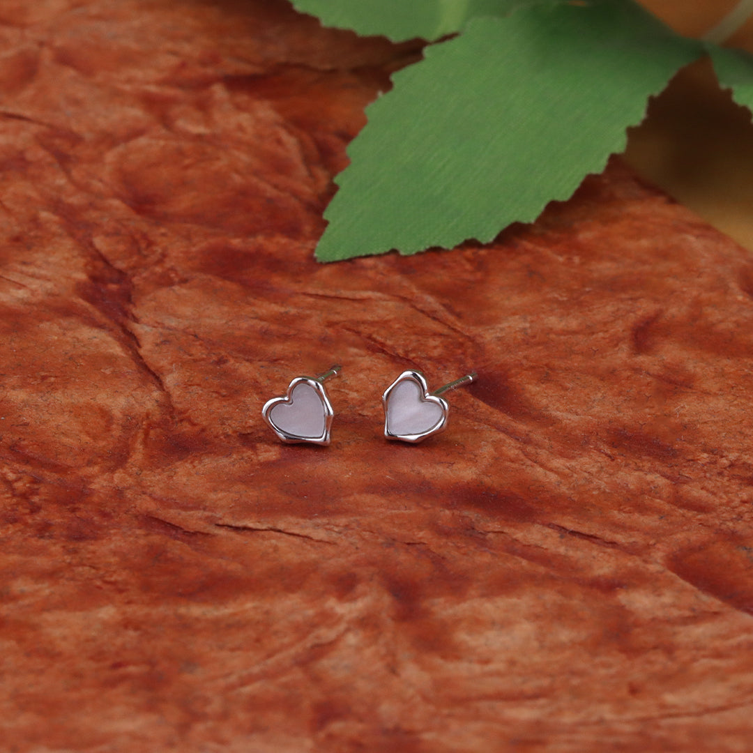 White Mother Of Pearl Heart Stud Earrings