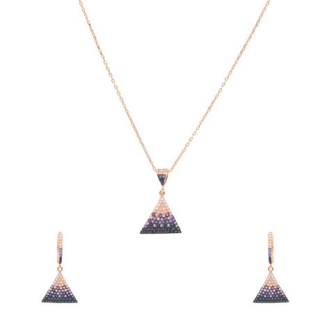 Rose Gold Triangle Multi Diamond Necklace With Earring