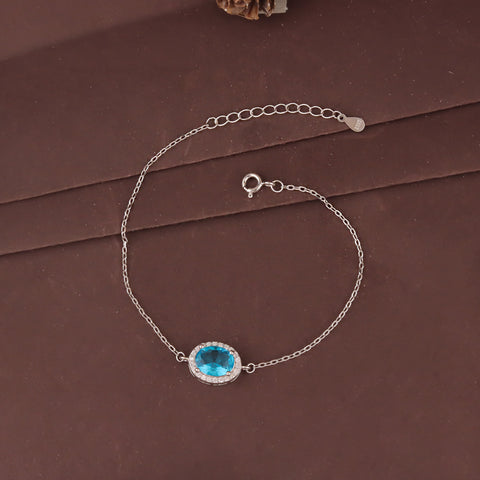 925 Sterling Silver Blue Topaz Halo Bracelet for Women