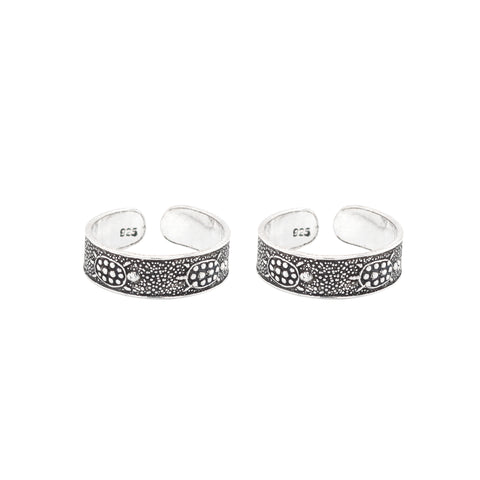 925 Sterling Silver Oxidized Tribal Pattern Toe Rings for Women